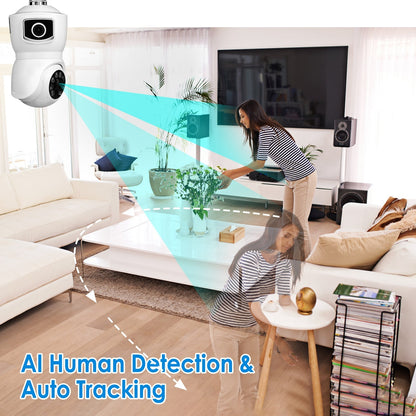 US Local 1 Pc Dual Lens Security Camera E27 Light Socket Surveillance Camera 1080P WiFi IP Camera With APP Control AI Human Detection Full Color Night Vision Two-Way Audio
