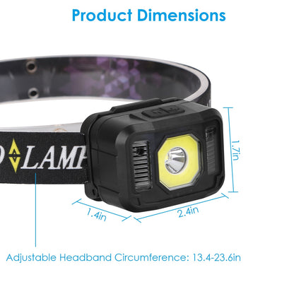 US Local 2Packs Rechargeable Motion Sensor Headlamp 6 Light Modes COB XPG Headlight Torch Flashlight For Fishing Running Camping Hiking