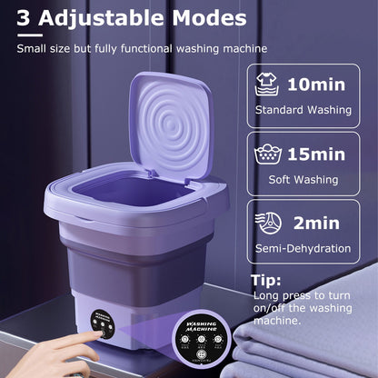 US Local 1Pc Portable Washing Machine Foldable Laundry Machine With Detachable Drain Basket 3 Modes Electric Clothes Washer For Underwear Socks Towels Baby Clothes