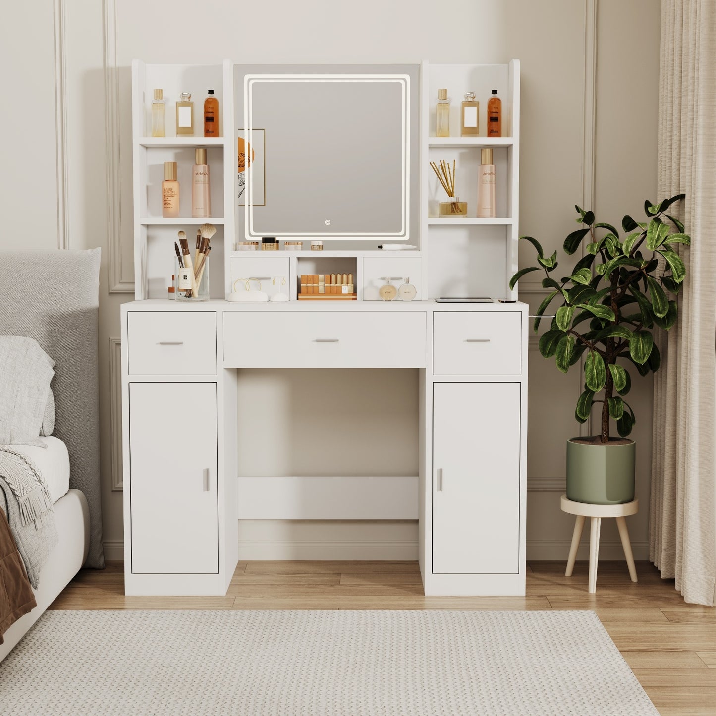 US Local Smart Mirror Dressing Table With Drawers And Storage Cabinet