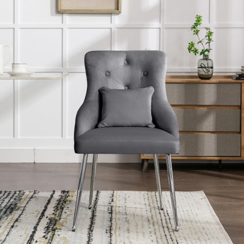 UK Local Button Pattern Dining Chair, Upholstered Armchair, Metal Leg Chairs, Modern Lounge Chair, Bedroom Living Room Chair With Lumbar Cushion, Grey Button Pattern Dining Chair, Upholstered Armchair, Metal L