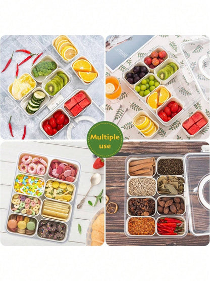 US Local Divided Snack Box With Lid Clear Food Storage Container With Colorful Compartments  Reusable Bento Organizer For Snacks Fruits Nuts And Meal Prep