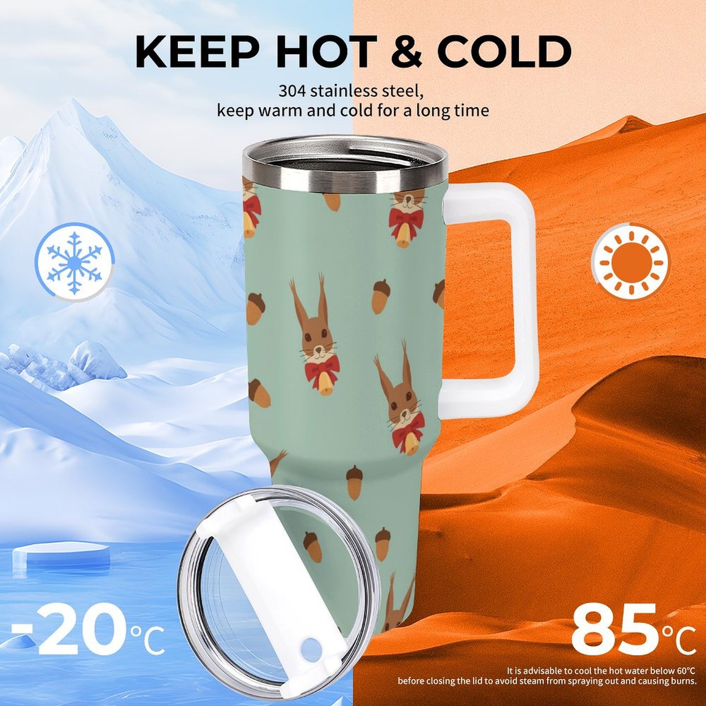 PHDT00066 POD US Local Tumbler 40 oz Large Capacity Car Cup Christmas Squirrel Nuts