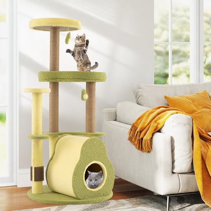 US Local Freestanding Multi-level Avocado Cat Tower With Private Condo