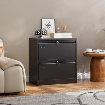 US Local Metal 2 Drawer Lateral File Cabinet With 2 Lock - Wide Filing Cabinet For Letter Legal Hanging Files - Includes Business Card Holder,Home Office School Storage,Black