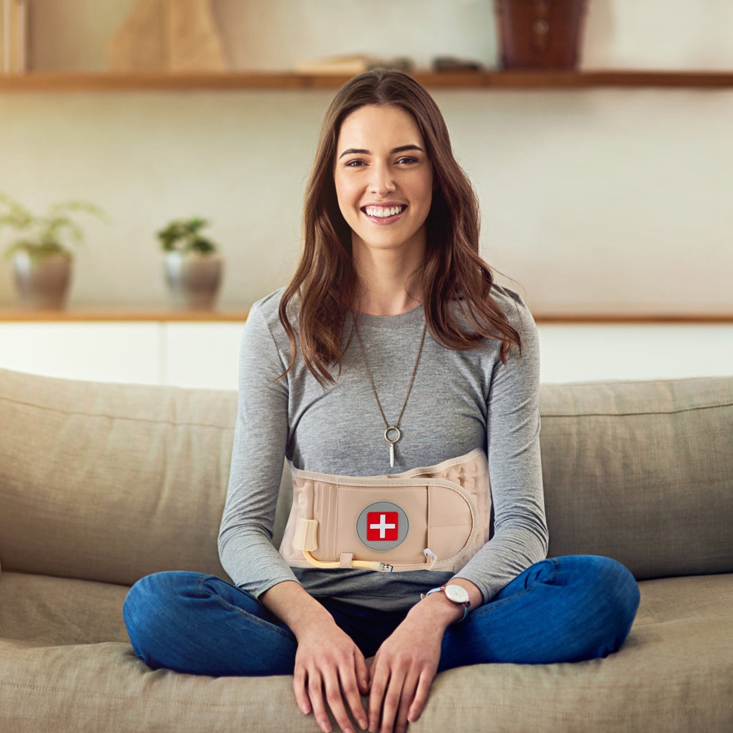 US Local 1 Pc Decompression Back Belt Lumbar Spine Support Lower Back Air Traction Device With Extension Pad For Men Women Pain Relief Fit For All Waist