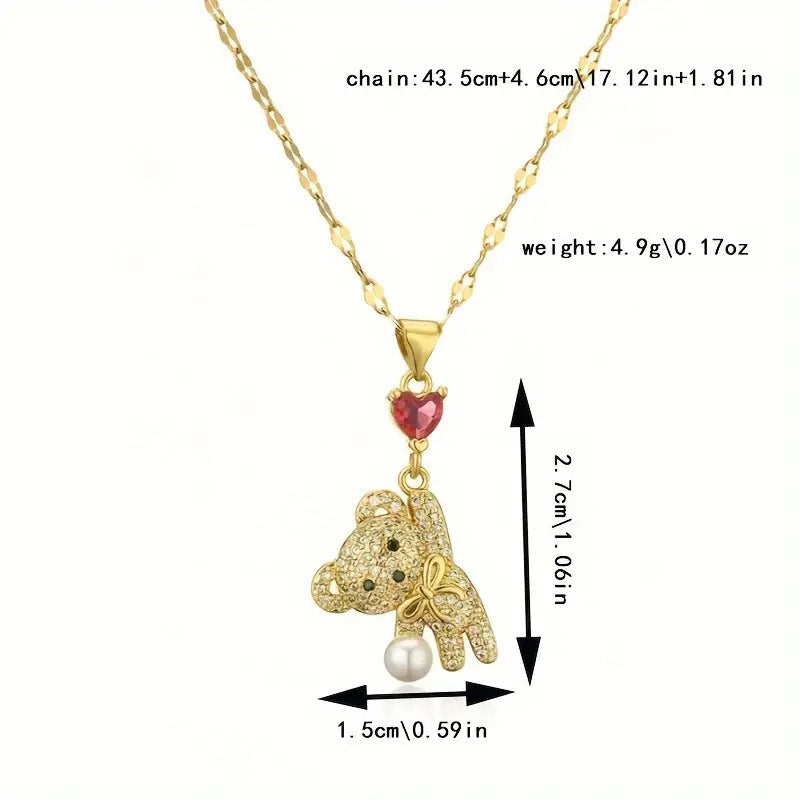 Micro Inlaid Zircon Love Balloon Bear Pearl Necklace