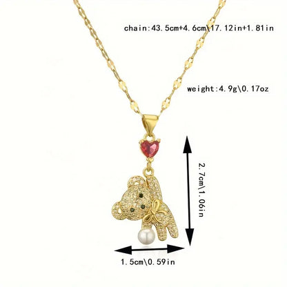 Micro Inlaid Zircon Love Balloon Bear Pearl Necklace