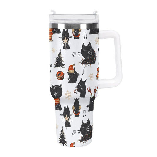 POD US Local Tumbler 40 oz Large Capacity Car Cup Christmas, Black Cat