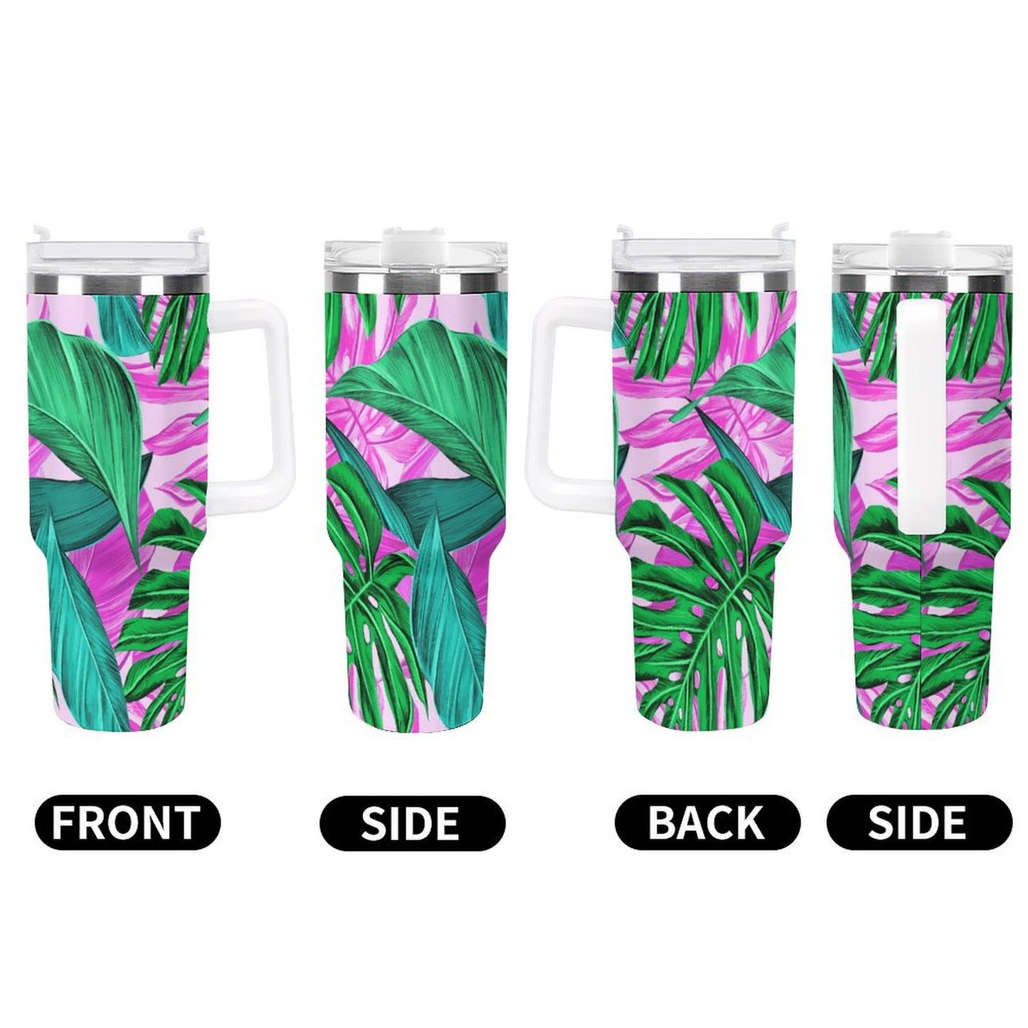 PHDT00466 POD US Local Tumbler 40 oz Large Capacity Car Cup Tropical, Monstera, Pink
