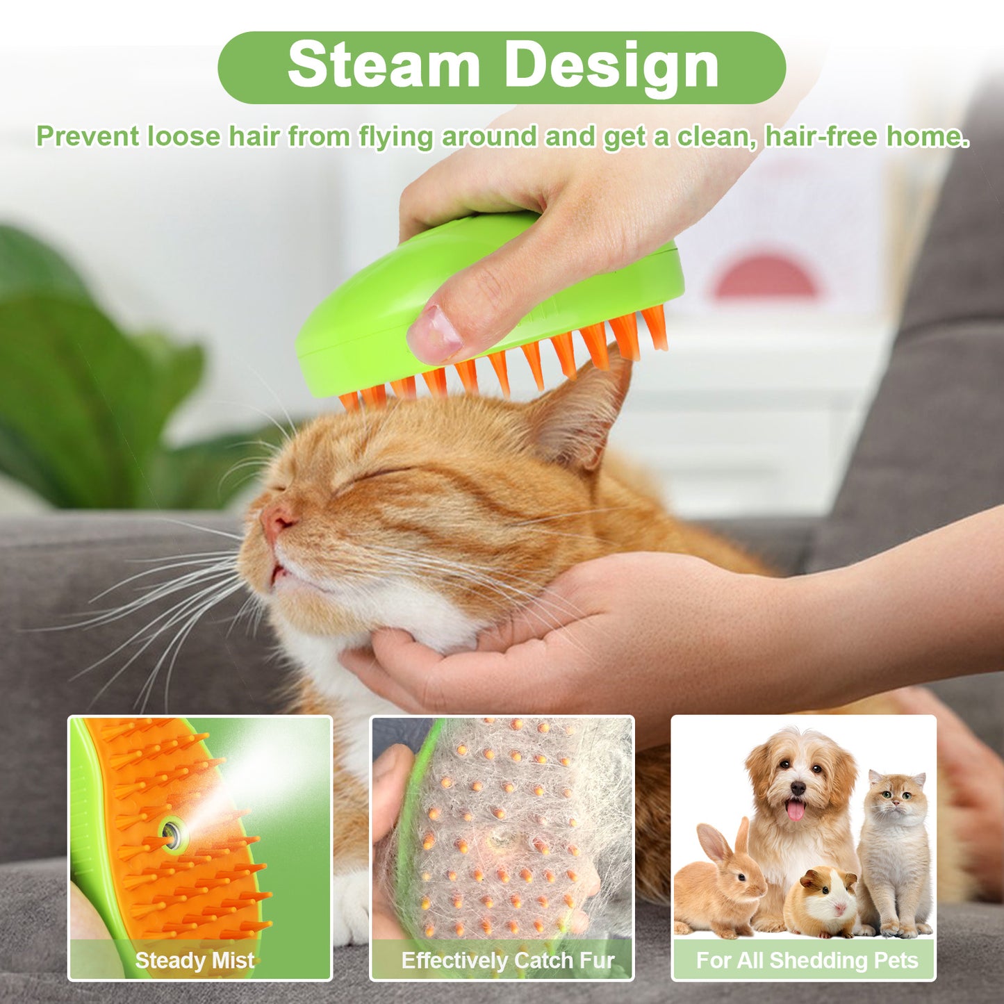 US Local Cat Steam Brush For Shedding - 3 In 1 Pet Steam Brush For Cat And Dog, Rechargeable Steamy Cat Water Brush, Spritz Defur Comb For Cats, Steamer Brush For Grooming And Removing Loose Hair
