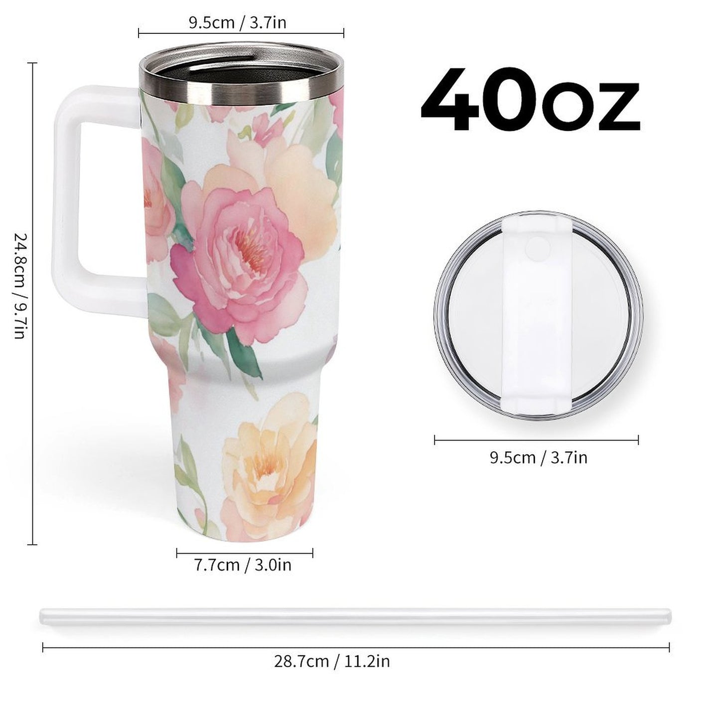 PHDT00420 POD US Local Tumbler 40 oz Large Capacity Car Cup Peony, Pink, Purple, Orange, Watercolor