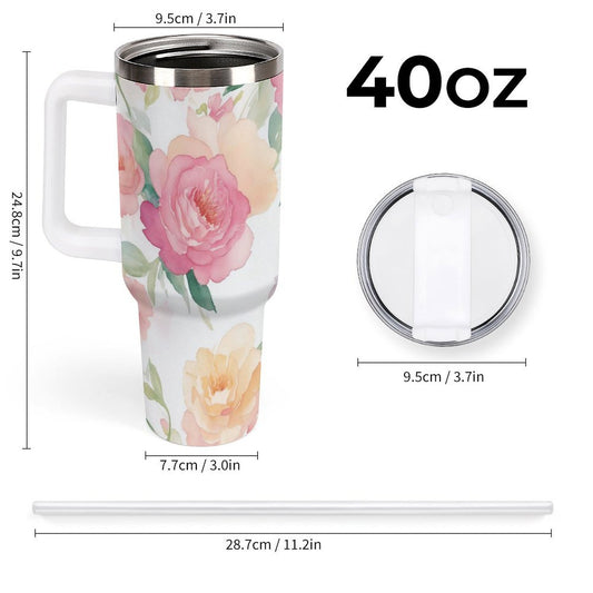 PHDT00420 POD US Local Tumbler 40 oz Large Capacity Car Cup Peony, Pink, Purple, Orange, Watercolor