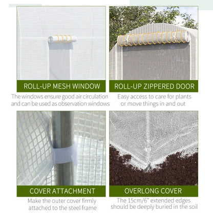 US Local Outsunny 15 X 7 X 7 Walk-In Tunnel Greenhouse, Large Garden Hot House Kit With 6 Roll-up Windows & Roll Up Door, Steel Frame, White