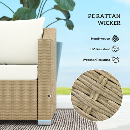 US Local Rattan Wicker 3 Seater Patio Couch With Cushions, 2 Throw Pillows, Outdoor Furniture Rattan Sofa, Cream White