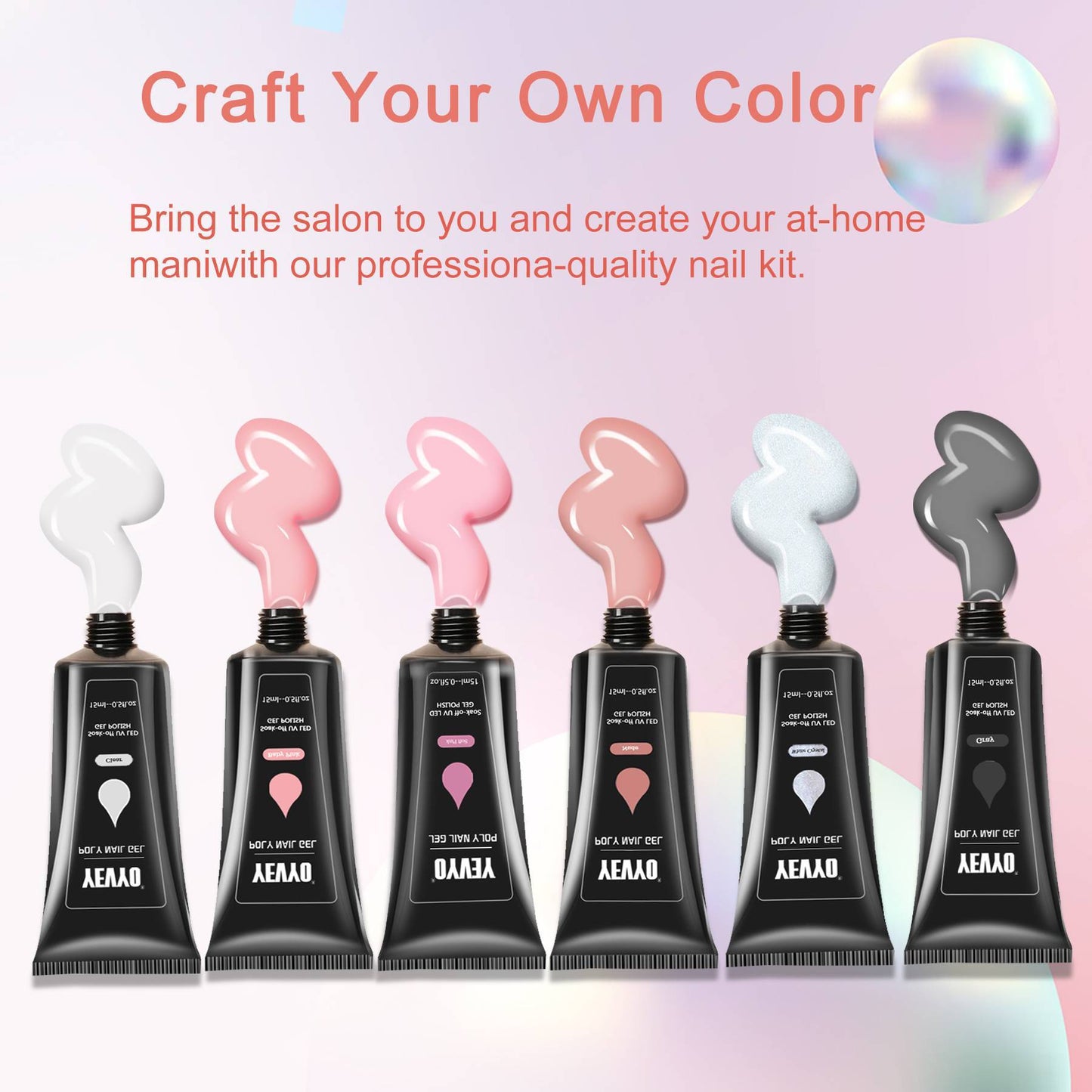 US Local 6 PCS Poly Gel Nail Kit With UV Lamp, Top Base Coat Builder Nails Art Tools