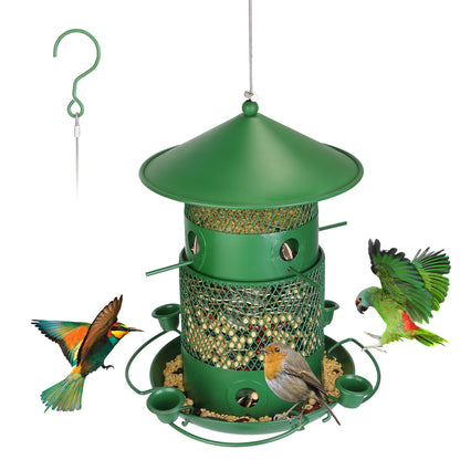 US Local 1Pc Wild Bird Feeder Squirrel-Proof Chew-Proof Metal Bird Seed Feeder Outdoor Hanging Bird Feeder With 360 Degree Circular Perches Water Cups For Yard Garden Patio