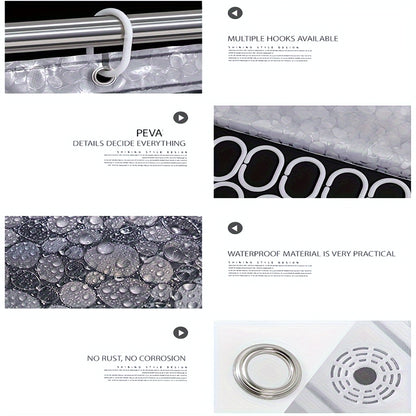 US Local 3D Pebble Pattern Shower Curtain In PEVA Durable Material, 71x71 Inches With Strong Magnets, Suitable For Shower Cabins And Bathtubs