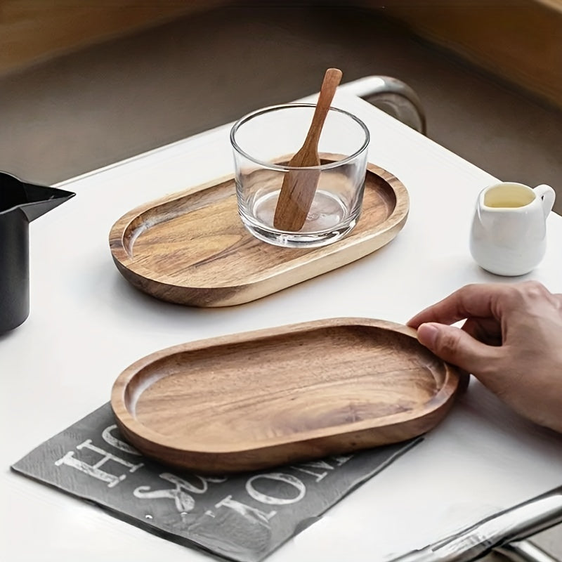2pcs LDQ Elegant Wooden Serving Tray - Japanese Style, Space-saving Design, Perfect For Home Decor And Kitchen Accessories