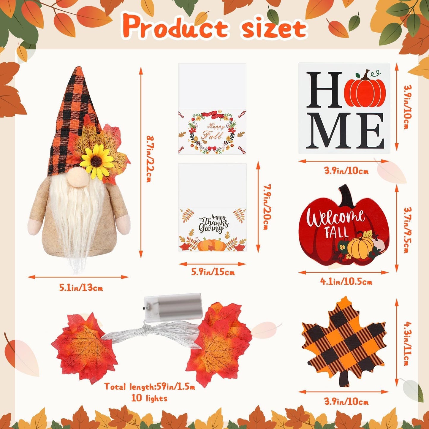 US Local Fall Gnome Tiered Tray Decorations Set Farmhouse Pumpkin Decor Autumn Maple Leaf Table Centerpieces With Fall String Lights Thankgiving Day Fall Greeting Card Autumn Harvest Decorations