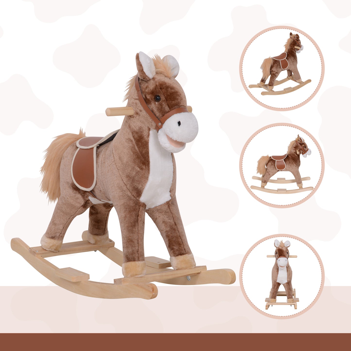 US Local Kids Plush Toy Rocking Horse Pony Toddler Ride on Animal for Girls Birthday Gifts with Realistic Sounds
