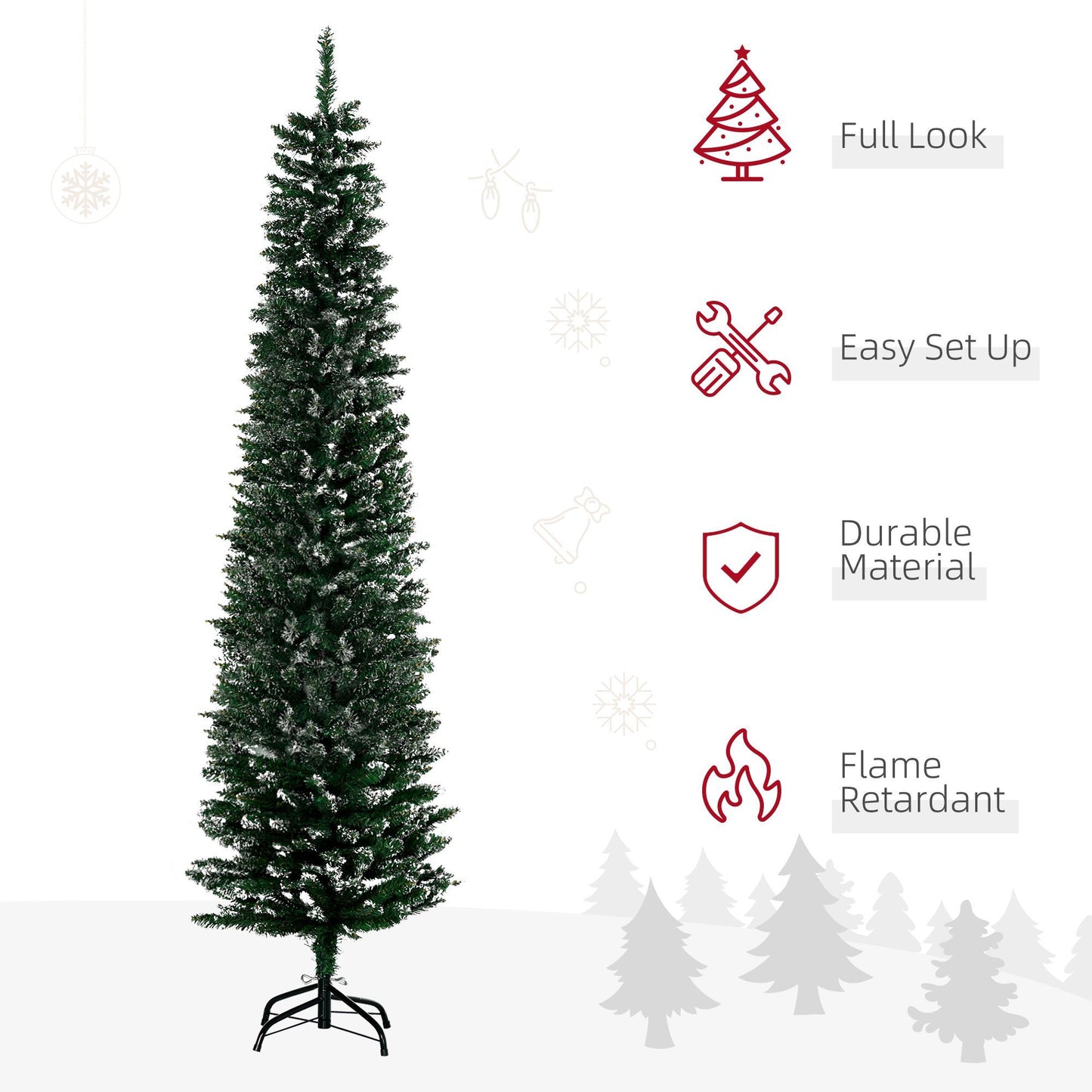 CA Local 6 ft Artificial Snow Dipped Christmas Tree Xmas Pencil Tree Holiday Home Indoor Decoration With Foldable Black Stand, Green