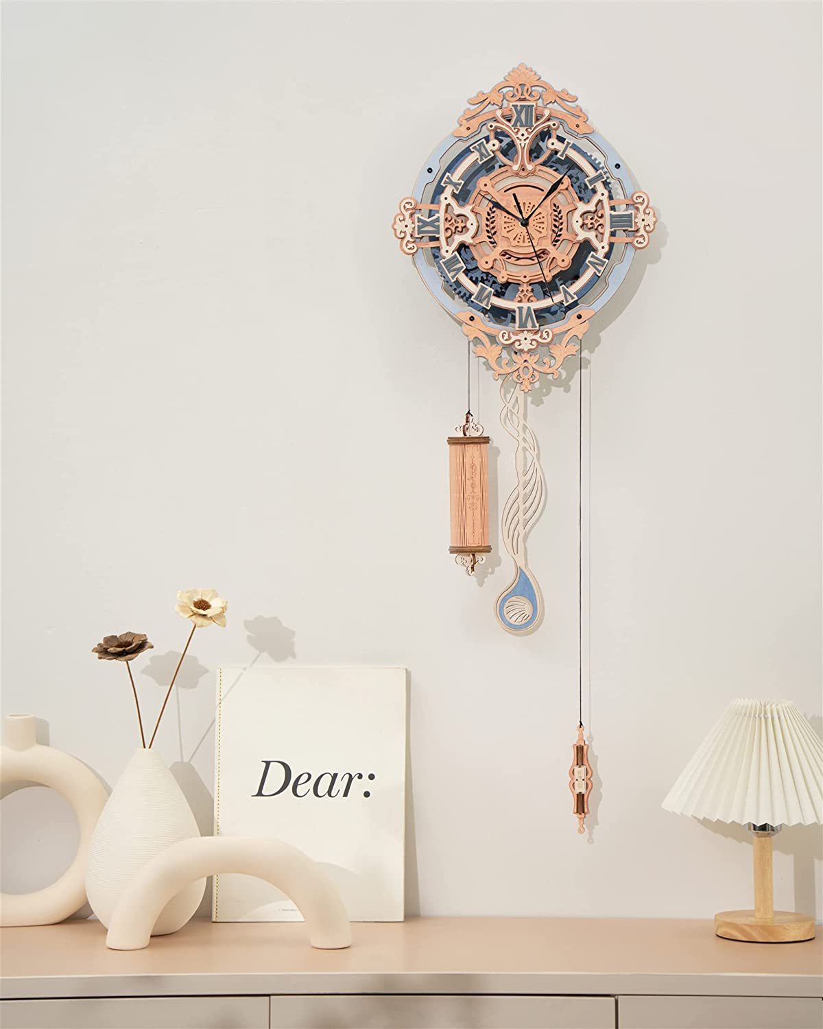 US Local Robotime ROKR 3D Wooden Puzzle Time Art Romantic Notes Wall Clock Model Toys For Children Kids - LC701