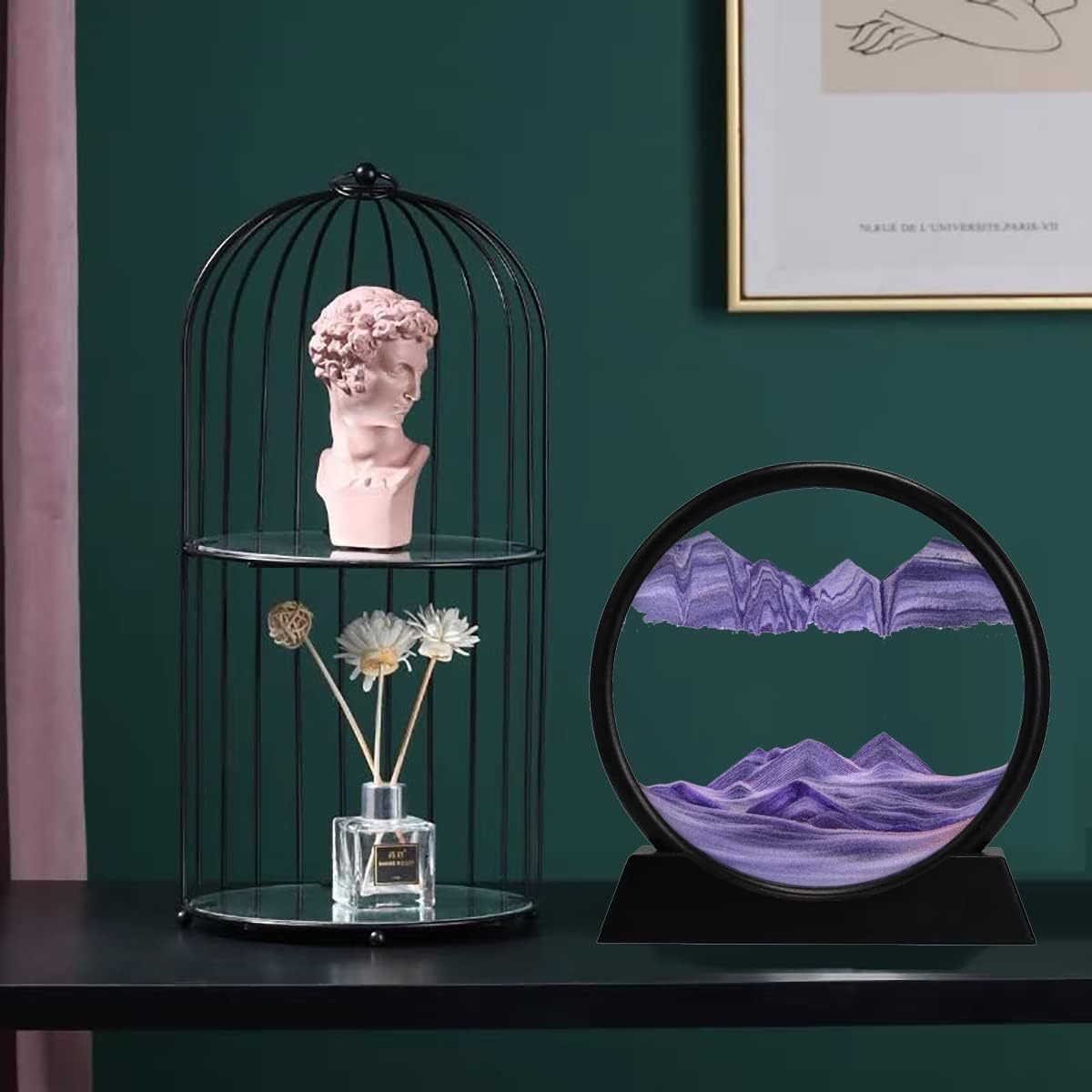 US Local 3D Dynamic Sand Art Liquid Motion, Moving Sand Art Picture Round Glass 3D Deep Sea Sandscape In Motion Display Flowing Sand Painting Relaxing Desk Toys