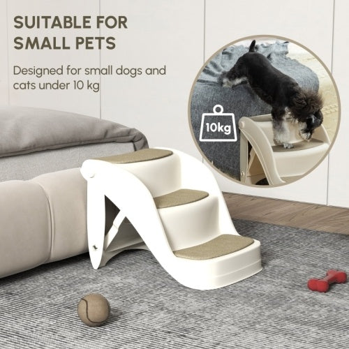 UK Local PawHut Foldable Pet Stairs Portable Dog Steps 3-Step Design With Non-slip Mats For High Beds, Sofas, 49 X 38 X 38 Cm, Cream