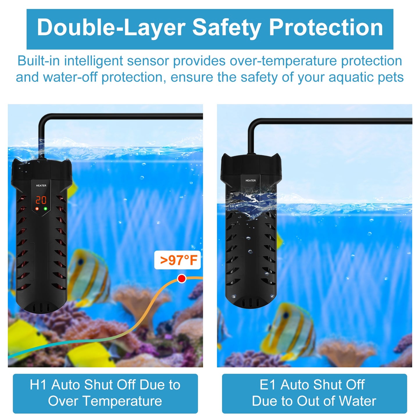 US Local 500W Submersible Aquarium Heater Temperature Adjustable External Controller 79Gal Fish Tank Heater Aquarium Thermostat Heater For Freshwater Saltwater