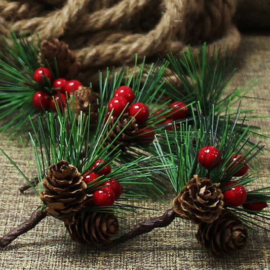 US Local 10 Pcs Christmas Artificial Pine Picks Christmas Simulation Pine Needle Fake Mini Berries Pinecones For DIY Garland Flower Arrangements Holiday Wreaths Wedding Garden Xmas Tree Decorations