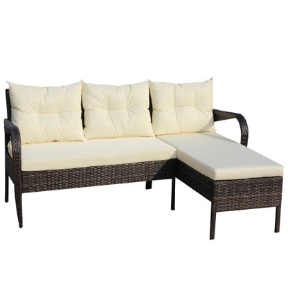 US Local Outdoor Patio Furniture Sets 2 Piece Conversation Set Wicker Ratten Sectional Sofa With Seat CushionsBeige Cushion