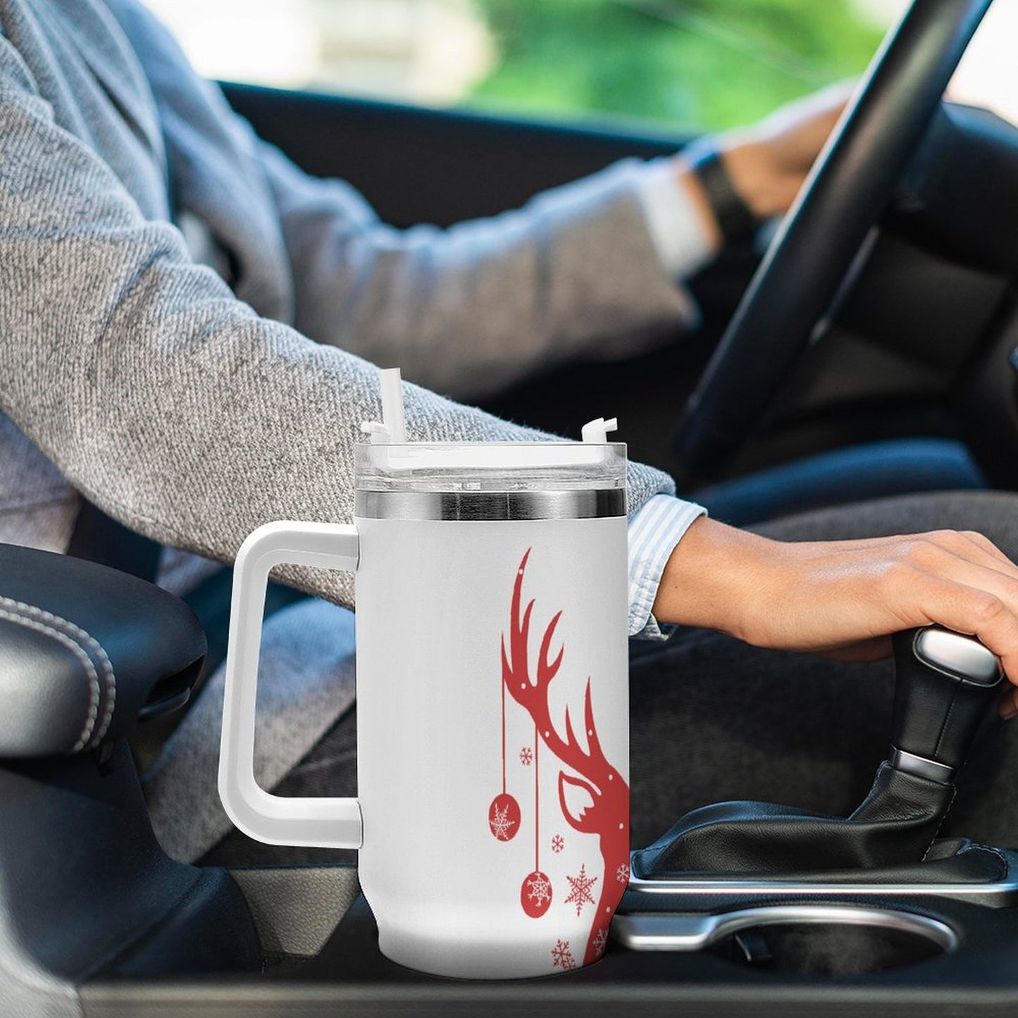 PHDT00306 POD US Local Tumbler 40 oz Large Capacity Car Cup Christmas Red Reindeer Snow