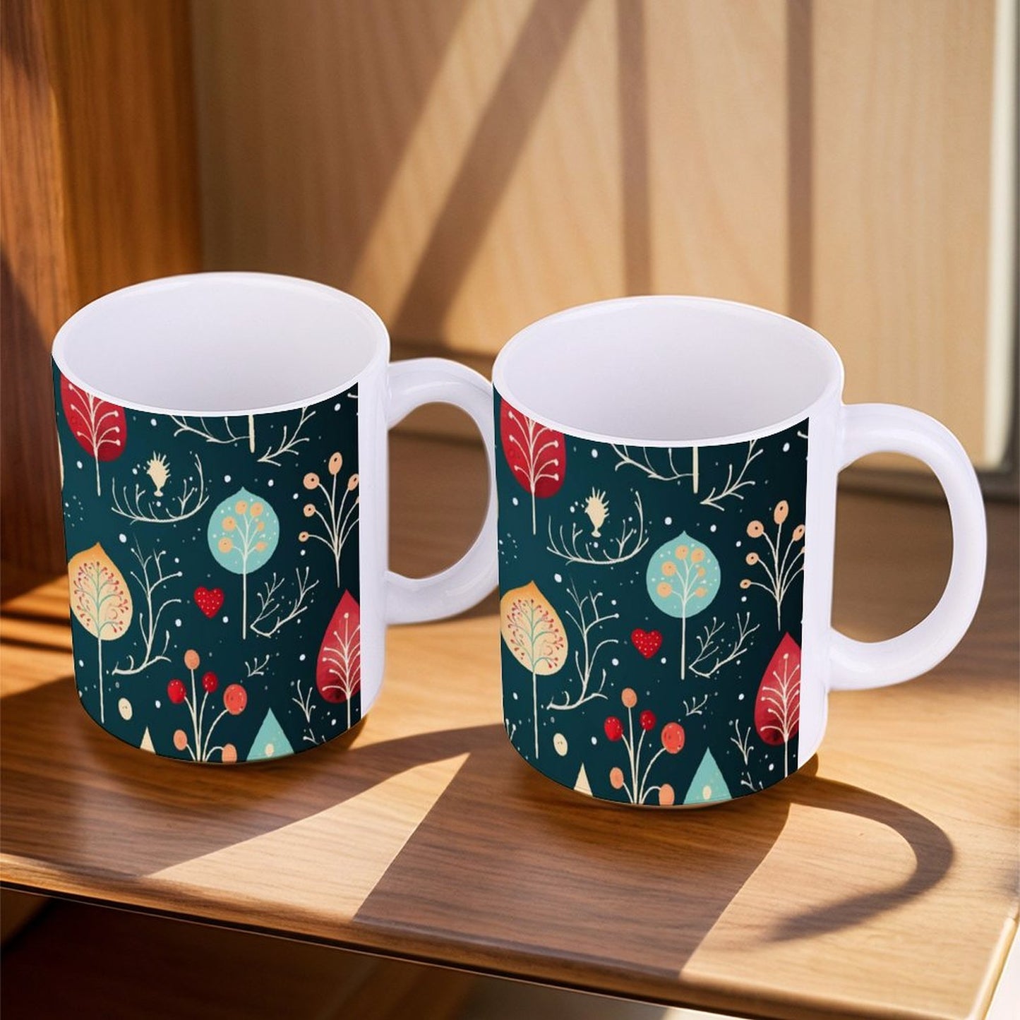 POD US Local White mug with full print, Christmas Tree, Snowflakes 0101