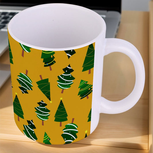 POD US Local White mug with full print, Christmas Tree Yellow 0050