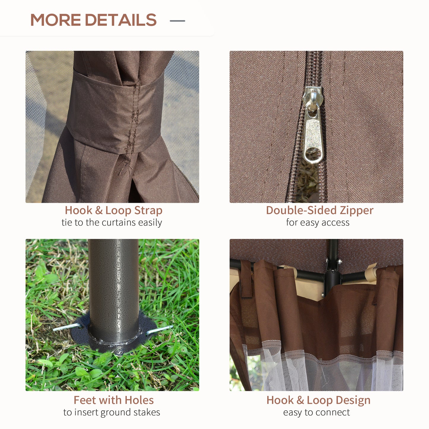 US Local Brown Steel Gazebo Paradise 12x12 Party Tent With Double Roof, Curtains & Netting