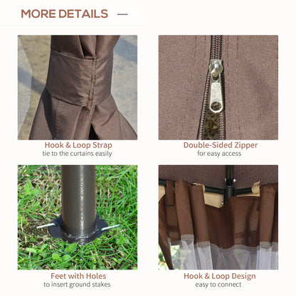 US Local Brown Steel Gazebo Paradise 12x12 Party Tent With Double Roof, Curtains & Netting