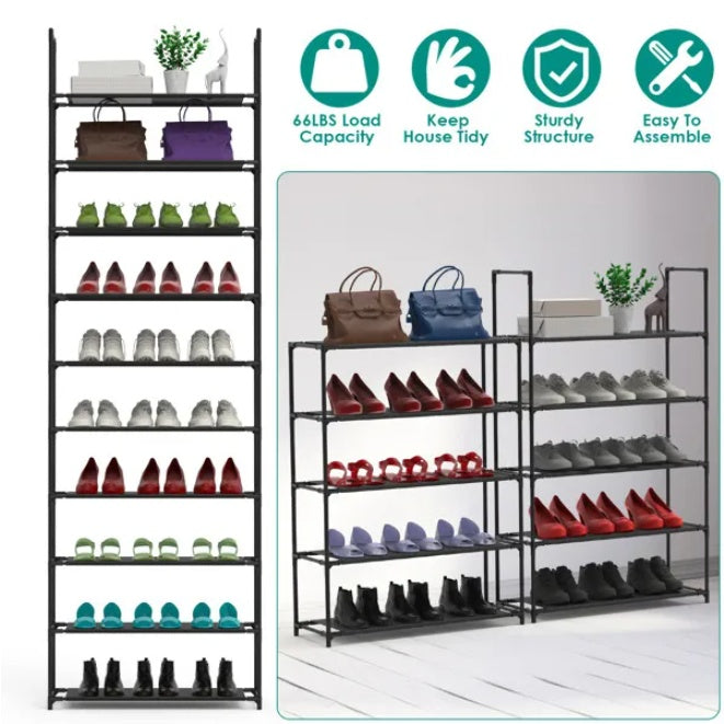 US Local Space-Saving Tall Shoe Storage 10-Tier Shoe Rack