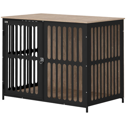 US Local 39 Dog Crate Furniture W Anti-Chew Resistant Mesh, Anti-Escape Single Door, For Large Dogs, Walnut Brown