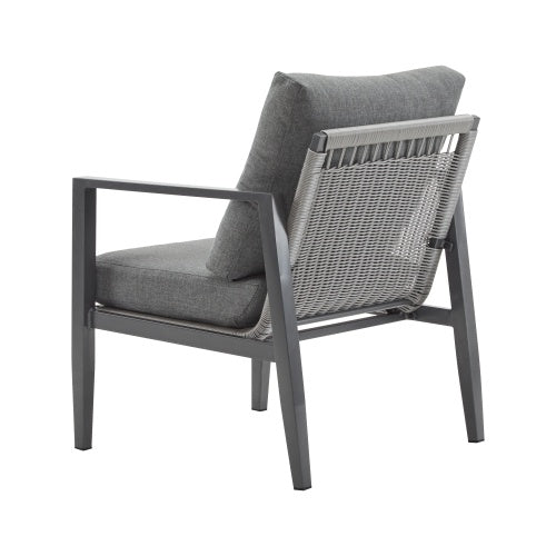 US Local Gray Aluminum Lounge Chair With Sleek Rope Accents And Comfortable Cushions, Perfect For Modern Outdoor And Indoor Spaces