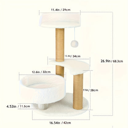 US Local Luxury Cat Tree With Scratching Posts - Easy To Assemble, Wooden Fiber Structure, Suitable For Cats.
