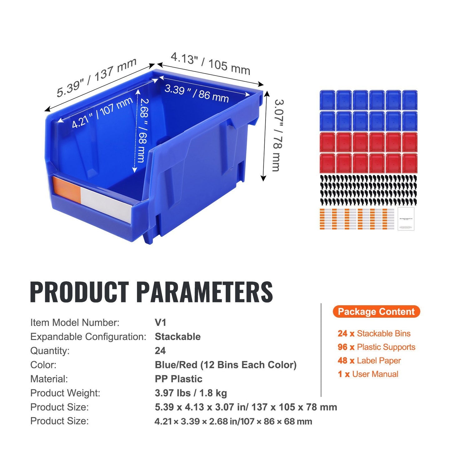 US Local Plastic Storage Bin,Hanging Stackable Storage Organizer Bin, Blue Red, 24-Pack, Heavy Duty Stacking Containers For Closet, Kitchen, Office, Or Pantry Organization