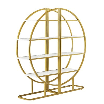 US Local 4 Tiers Home Office Open Bookshelf, Round Shape, Different Placement Ways, MDF Board, Gold Metal Frame, Golden