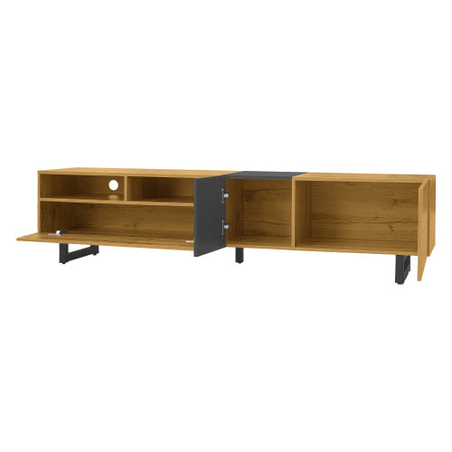 UK Local Colorblock TV Cabinet, Simple Contrasting Color Design, Three Doors And Two Compartments, U-Shaped Metal Legs, Retro Wood Grain