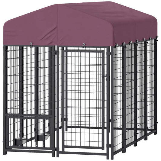 US Local Welded Wire Outdoor Dog Kennel With 360 Rotating & 4 Levels Adjustable Bowls, Waterproof Cover, 7.9 X 4 X 6