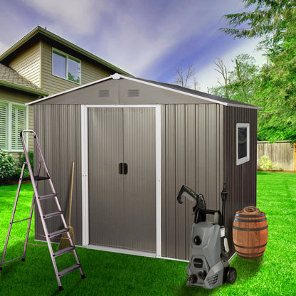 US Local 6x8ft Outdoor Metal Storage Shed With Window Grey
