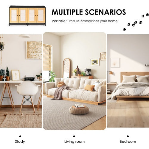 US Local Double Litter Box Enclosure,Cat Litter Box Enclosure For 2 Cats, Hidden Litter Box Furniture With Rattan Doors, 47 L X 19.8 W X 21.8  H,Black