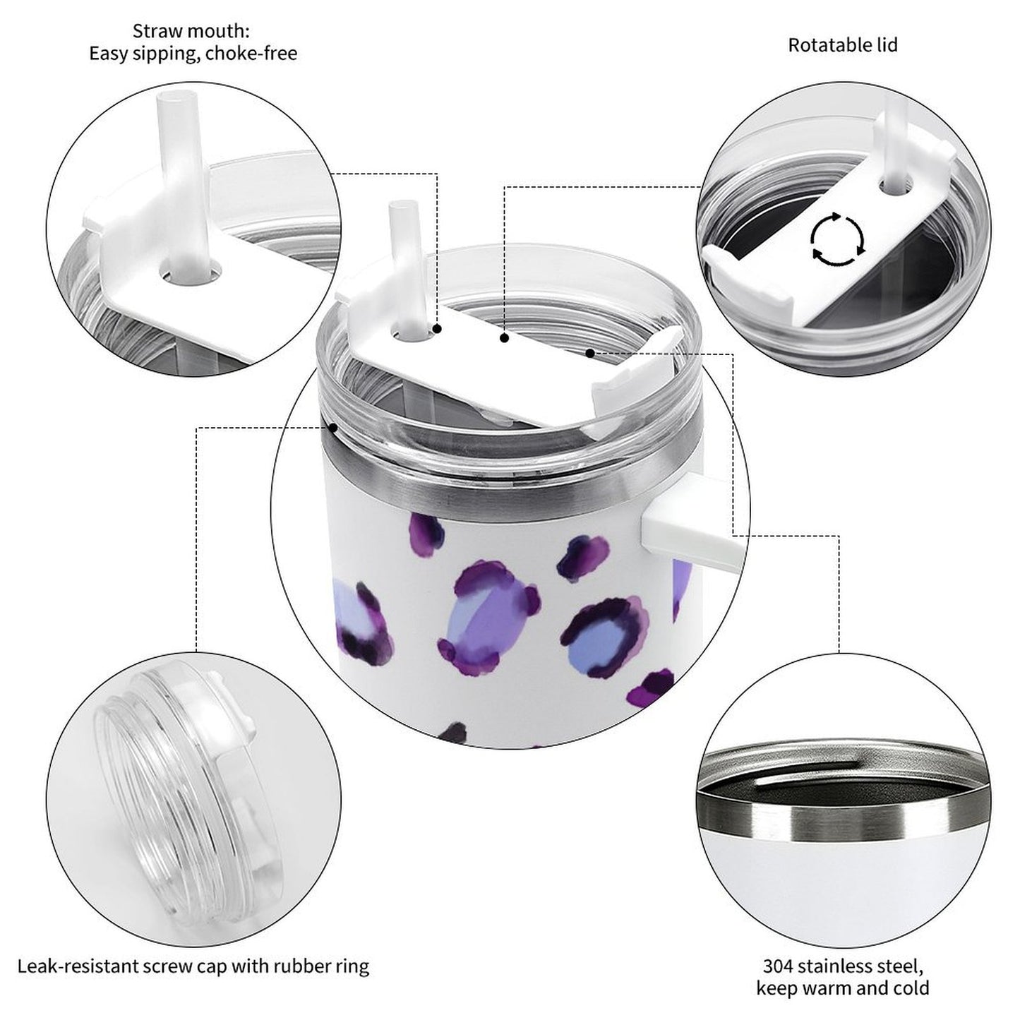 PHDT00437 POD US Local Tumbler 40 oz Large Capacity Car Cup Purple Leopard