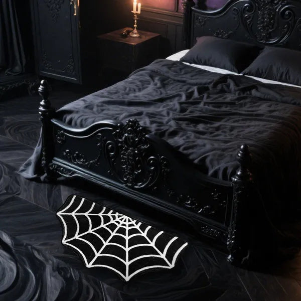 US Local 15.7 X 23.6 Inch Halloween Decor Spider Web Bath Mat For Bathroom, Gothic Cute Halloween Decoration Black White Half Circle Bath Mat Non Slip Cashmere Bath Rug Bathroom Mat Plush Shower Rugs