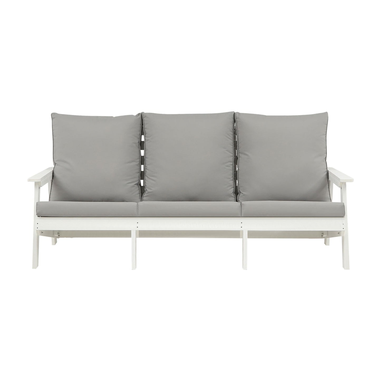 US Local HIPS 3 Seater Sofa With Cushion, Wood Grain Outdoor Garden Sofa,White Grey